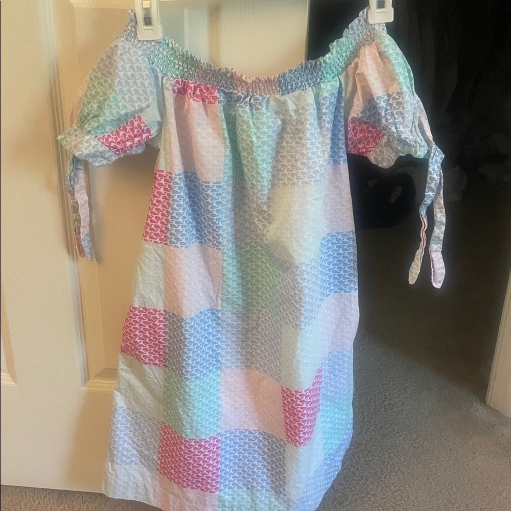 Vineyard Vines Aqua and White Smocked Dress